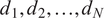 d 1 comma d 2 comma ellipsis comma d Subscript upper N Baseline
