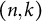 left parenthesis n comma k right parenthesis
