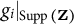 g Subscript i Baseline vertical bar Subscript Supp left parenthesis bold upper Z right parenthesis Baseline