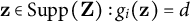 bold z element of Supp left parenthesis bold upper Z right parenthesis colon g Subscript i Baseline left parenthesis bold z right parenthesis equals d
