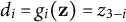 d Subscript i Baseline equals g Subscript i Baseline left parenthesis bold z right parenthesis equals z Subscript 3 minus i