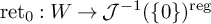 ret 0 colon upper W right arrow script upper J Superscript negative 1 Baseline left parenthesis StartSet 0 EndSet right parenthesis Superscript reg