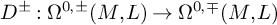 upper D Superscript plus or minus Baseline colon normal upper Omega Superscript 0 comma plus or minus Baseline left parenthesis upper M comma upper L right parenthesis right arrow normal upper Omega Superscript 0 comma minus or plus Baseline left parenthesis upper M comma upper L right parenthesis
