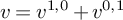 v equals v Superscript 1 comma 0 Baseline plus v Superscript 0 comma 1