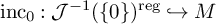 inc Subscript 0 Baseline colon script upper J Superscript negative 1 Baseline left parenthesis StartSet 0 EndSet right parenthesis Superscript reg Baseline right arrow with hook upper M