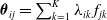bold italic theta Subscript i j Baseline equals sigma summation Underscript k equals 1 Overscript upper K Endscripts lamda Subscript i k Baseline f Subscript j k