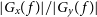 StartAbsoluteValue upper G Subscript x Baseline left parenthesis f right parenthesis EndAbsoluteValue divided by StartAbsoluteValue upper G Subscript y Baseline left parenthesis f right parenthesis EndAbsoluteValue