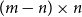 left parenthesis m minus n right parenthesis times n