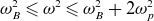 omega Subscript upper B Superscript 2 Baseline less than or slanted equals omega squared less than or slanted equals omega Subscript upper B Superscript 2 Baseline plus 2 omega Subscript p Superscript 2