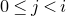 0 less than or equals j less than i