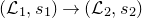 left parenthesis script upper L 1 comma s 1 right parenthesis right arrow left parenthesis script upper L 2 comma s 2 right parenthesis