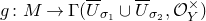 g colon upper M right arrow normal upper Gamma left parenthesis upper U overbar Subscript sigma 1 Baseline union upper U overbar Subscript sigma 2 Baseline comma script upper O Subscript upper Y Superscript times Baseline right parenthesis