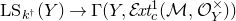 upper L upper S Subscript k Sub Superscript dagger Baseline left parenthesis upper Y right parenthesis right arrow normal upper Gamma left parenthesis upper Y comma script upper E italic xt Subscript c Superscript 1 Baseline left parenthesis script upper M comma script upper O Subscript upper Y Superscript times Baseline right parenthesis right parenthesis