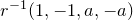 r Superscript negative 1 Baseline left parenthesis 1 comma negative 1 comma a comma negative a right parenthesis