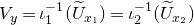 upper V Subscript y Baseline equals iota 1 Superscript negative 1 Baseline left parenthesis upper U overtilde Subscript x 1 Baseline right parenthesis equals iota 2 Superscript negative 1 Baseline left parenthesis upper U overtilde Subscript x 2 Baseline right parenthesis