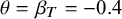 theta equals beta Subscript upper T Baseline equals negative 0.4
