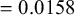 equals 0.0158