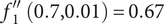 f double prime Subscript 1 Baseline left parenthesis 0.7 comma 0.01 right parenthesis equals 0.67