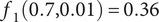 f 1 left parenthesis 0.7 comma 0.01 right parenthesis equals 0.36