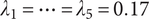 lamda 1 equals midline horizontal ellipsis equals lamda 5 equals 0.17