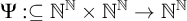 normal upper Psi colon subset of or equal to double struck upper N Superscript double struck upper N Baseline times double struck upper N Superscript double struck upper N Baseline right arrow double struck upper N Superscript double struck upper N