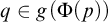 q element of g left parenthesis normal upper Phi left parenthesis p right parenthesis right parenthesis