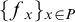 left brace f Subscript x Baseline right brace Subscript x element of upper P