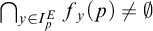 intersection Underscript y element of upper I Subscript p Superscript upper E Baseline Endscripts f Subscript y Baseline left parenthesis p right parenthesis not equals normal empty set