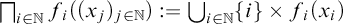 square intersection Underscript i element of double struck upper N Endscripts f Subscript i Baseline left parenthesis left parenthesis x Subscript j Baseline right parenthesis Subscript j element of double struck upper N Baseline right parenthesis colon equals union Underscript i element of double struck upper N Endscripts StartSet i EndSet times f Subscript i Baseline left parenthesis x Subscript i Baseline right parenthesis