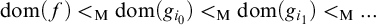 dom left parenthesis f right parenthesis less than Subscript normal upper M Baseline dom left parenthesis g Subscript i 0 Baseline right parenthesis less than Subscript normal upper M Baseline dom left parenthesis g Subscript i 1 Baseline right parenthesis less than Subscript normal upper M Baseline ellipsis