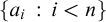 StartSet a Subscript i Baseline colon i less than n EndSet