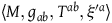 left angle bracket upper M comma g Subscript a b Baseline comma upper T Superscript a b Baseline comma xi Superscript prime a Baseline right angle bracket