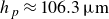 h Subscript p Baseline almost equals 106.3 mu m