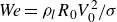 italic We equals rho Subscript l Baseline upper R 0 upper V 0 squared divided by sigma