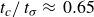 t Subscript c Baseline divided by t Subscript sigma Baseline almost equals 0.65