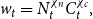 w Subscript t Baseline equals upper N Subscript t Superscript chi Super Subscript n Superscript Baseline upper C Subscript t Superscript chi Super Subscript c Superscript Baseline comma