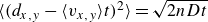 left angle bracket left parenthesis d Subscript x comma y Baseline minus left angle bracket v Subscript x comma y Baseline right angle bracket t right parenthesis squared right angle bracket equals StartRoot 2 n upper D t EndRoot