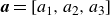 bold italic a equals left bracket a 1 comma a 2 comma a 3 right bracket