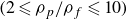 left parenthesis 2 less than or slanted equals rho Subscript p Baseline divided by rho Subscript f Baseline less than or slanted equals 10 right parenthesis