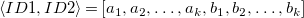 left angle bracket upper I upper D Baseline 1 comma upper I upper D Baseline 2 right angle bracket equals left bracket a 1 comma a 2 comma ellipsis comma a Subscript k Baseline comma b 1 comma b 2 comma ellipsis comma b Subscript k Baseline right bracket