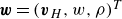 bold italic w equals left parenthesis bold italic v Subscript upper H Baseline comma w comma rho right parenthesis Superscript upper T