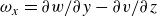 omega Subscript x Baseline equals partial differential w divided by partial differential y minus partial differential v divided by partial differential z