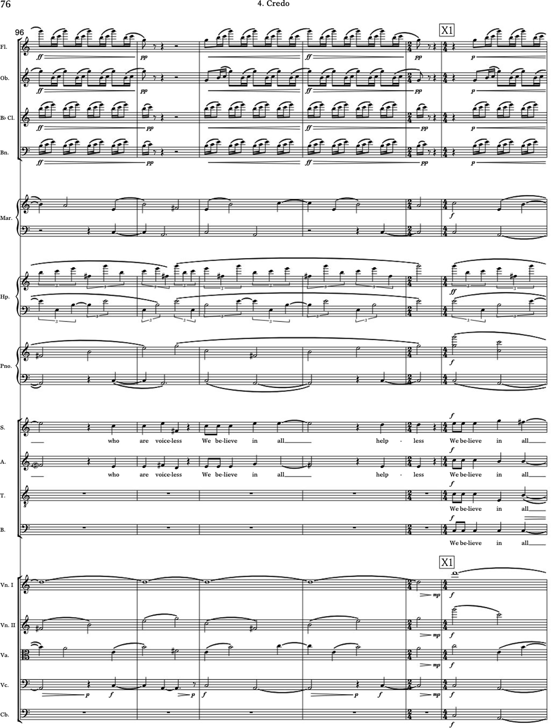 A musical score of the Credo section from Sarah Kirkland Snider's Mass for the Endangered.