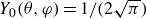 upper Y 0 left parenthesis theta comma phi right parenthesis equals 1 divided by left parenthesis 2 StartRoot pi EndRoot right parenthesis