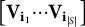 left bracket bold upper V Subscript bold i 1 Baseline midline horizontal ellipsis bold upper V Subscript bold i Sub Subscript StartAbsoluteValue upper S EndAbsoluteValue Subscript Baseline right bracket