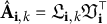 ModifyingAbove bold upper A With caret Subscript bold i comma k Baseline equals German upper L Subscript bold i comma k Baseline German upper V Subscript bold i Superscript normal down tack