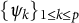 left brace psi Subscript k Baseline right brace Subscript 1 less than or equals k less than or equals p