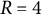 upper R equals 4