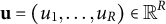 bold u equals left parenthesis u 1 comma ellipsis comma u Subscript upper R Baseline right parenthesis element of double struck upper R Superscript upper R