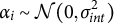 alpha Subscript i Baseline tilde script upper N left parenthesis 0 comma sigma Subscript i n t Superscript 2 Baseline right parenthesis
